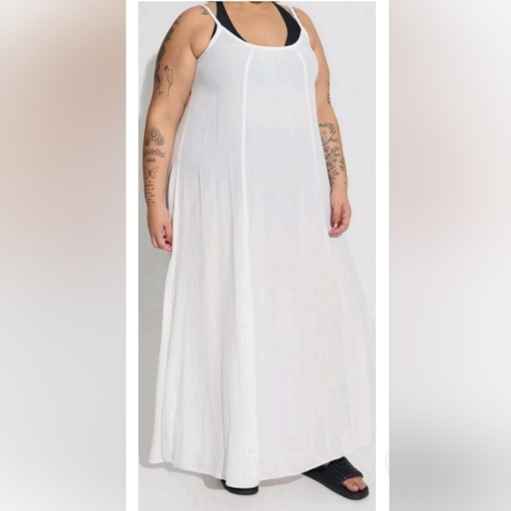 NWT Torrid 1 White Maxi Gauze Cover-Up Dress Beach Pool Cruise Vaca N-1975